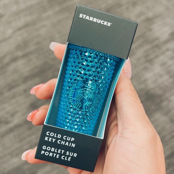 Starbucks Blue Chrome Studded Cup & Keychain Metallic Cyan Tumbler 24oz Ornament - Picture 3 of 9